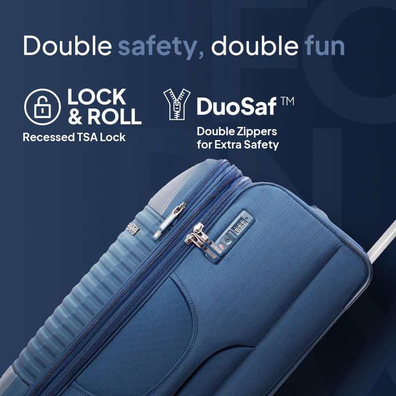 American Tourister Fornax 55cm cabin softside trolley Blue — side profile