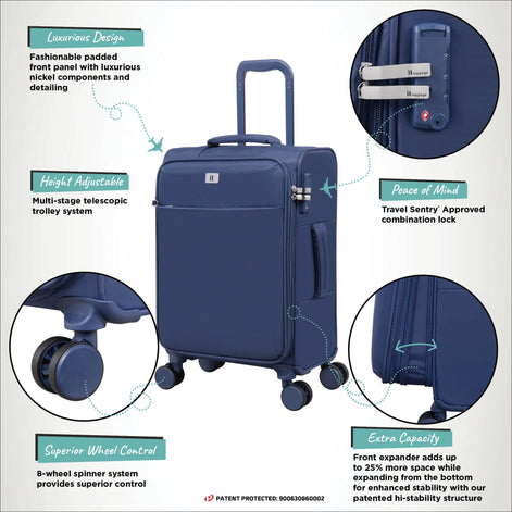 IT Luggage Night Blue Lustrous Luxe Cabin