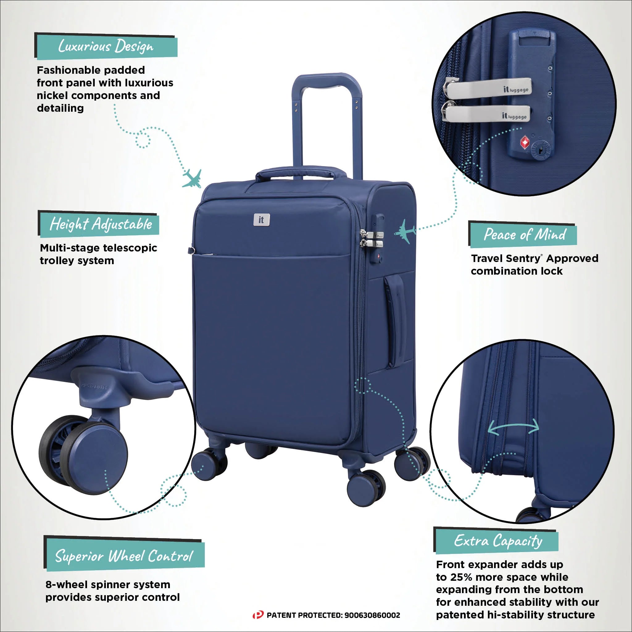 IT Luggage Night Blue Lustrous Luxe Cabin