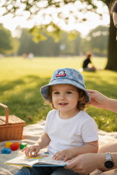 Light Blue Checkered Bucket Hat for Kids – Playful Outdoor Essential