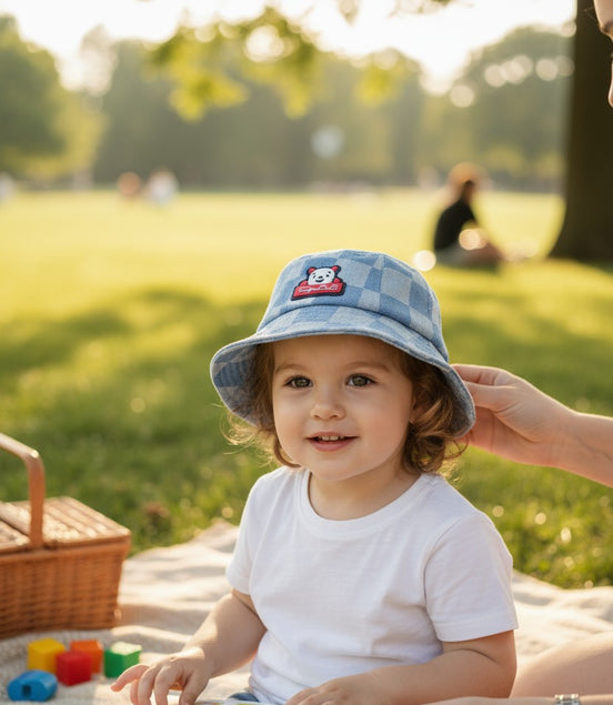 Light Blue Checkered Bucket Hat for Kids – Playful Outdoor Essential