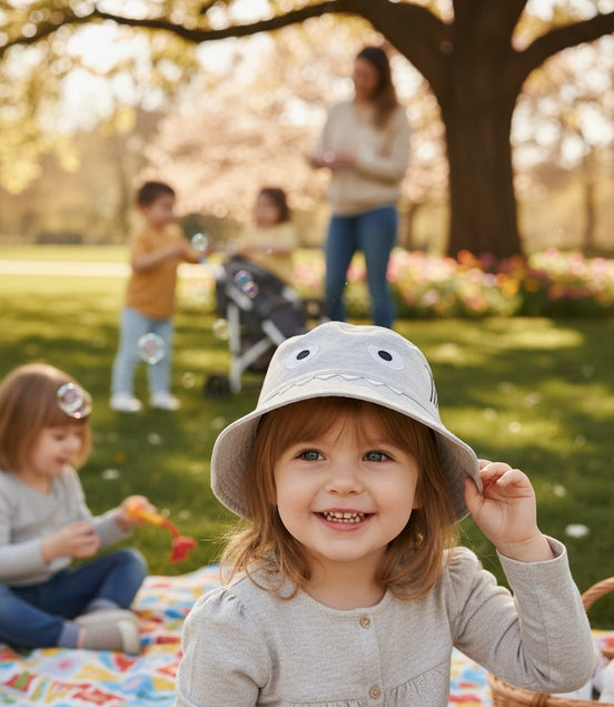 Kids’ Grey Animal Print Sun Hat – Playful Outdoor Protection