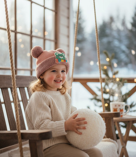 Teddy Blush Pink Teddy Ears Knit Cap for Kids