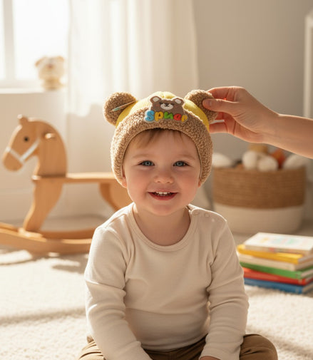 Teddy Brown Ears Winter Knit Cap for Babies