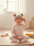 Blush Pink Teddy Ears Knit Cap with Pom-Poms for Kids