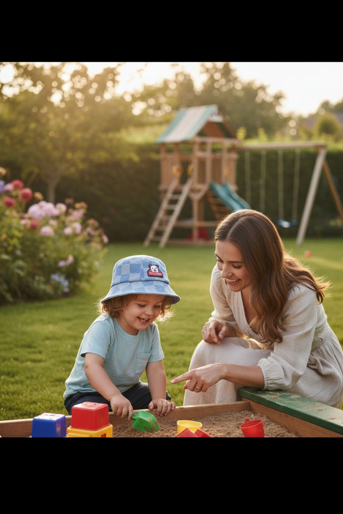 Light Blue Checkered Bucket Hat for Kids – Playful Outdoor Essential