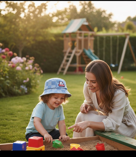 Light Blue Checkered Bucket Hat for Kids – Playful Outdoor Essential