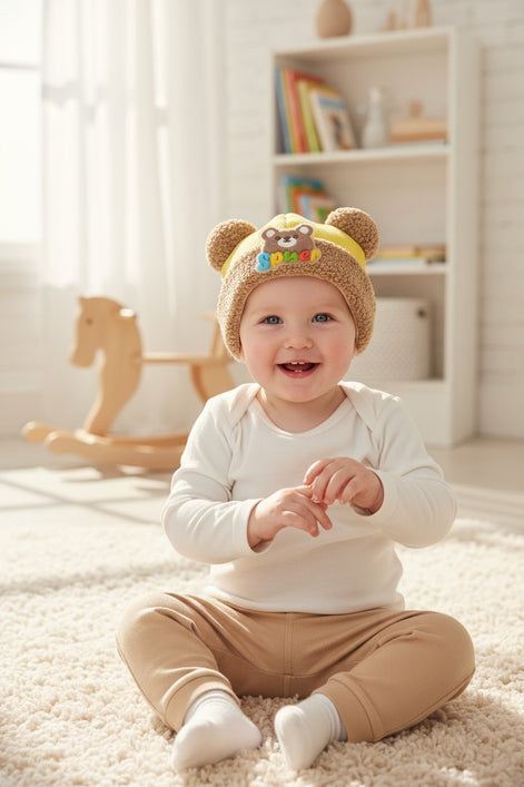 Brown Teddy Ears Winter Knit Cap for Babies