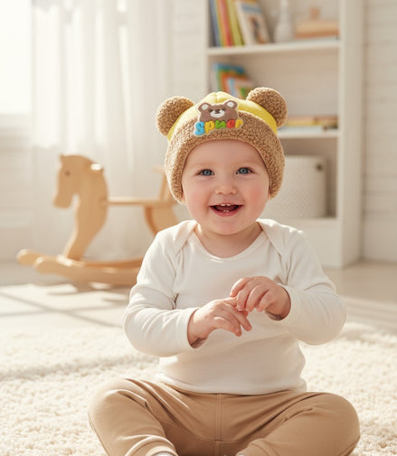 Teddy Brown Ears Winter Knit Cap for Babies