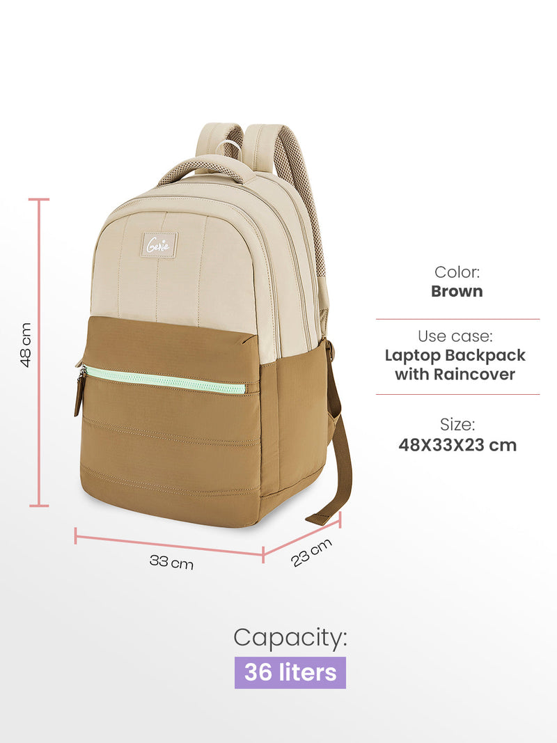 Genie Marshmellow 36L Laptop Backpack With Raincover — Brown