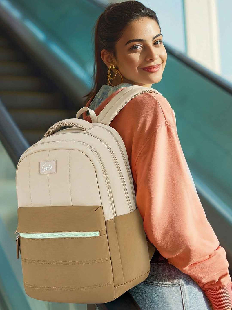 Genie Marshmellow 36L Laptop Backpack With Raincover - Brown