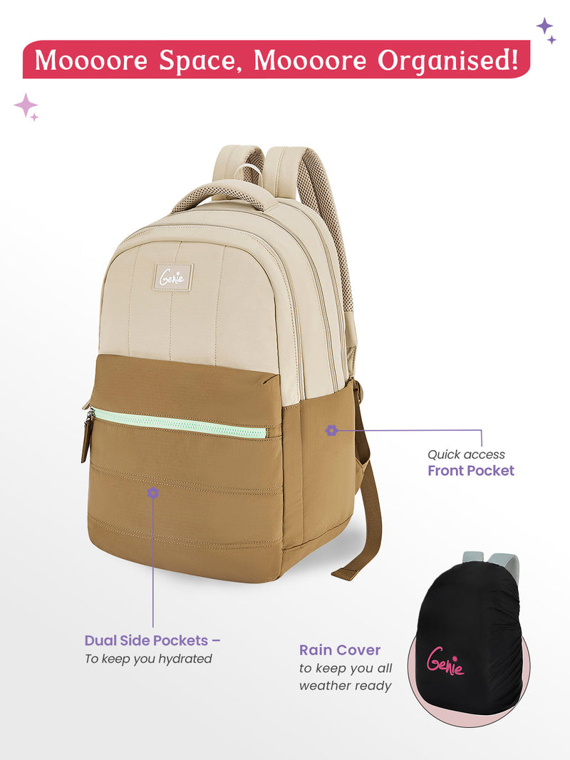 Genie Marshmellow 36L Laptop Backpack With Raincover — Brown