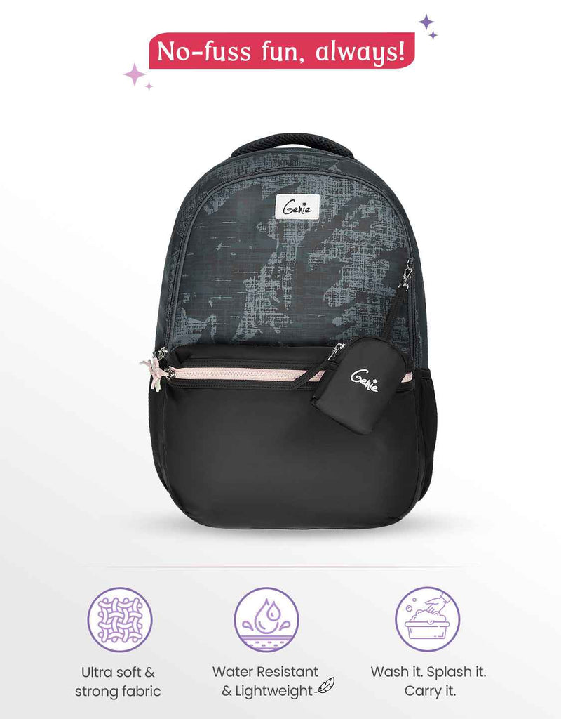 Genie Nora 40L Laptop Backpack With Raincover - Black