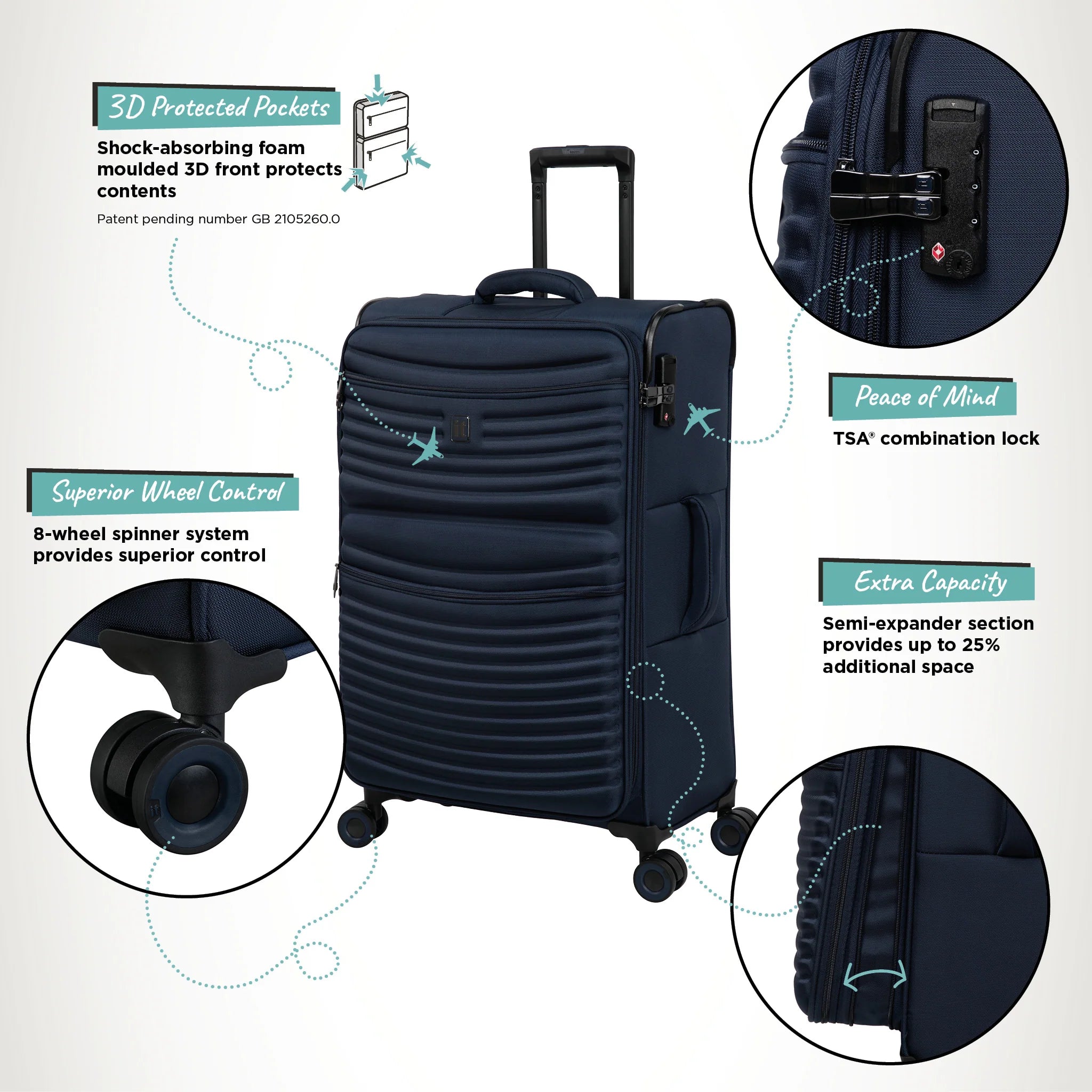 IT Luggage Precursor Meditarian Blue Trolley Bag