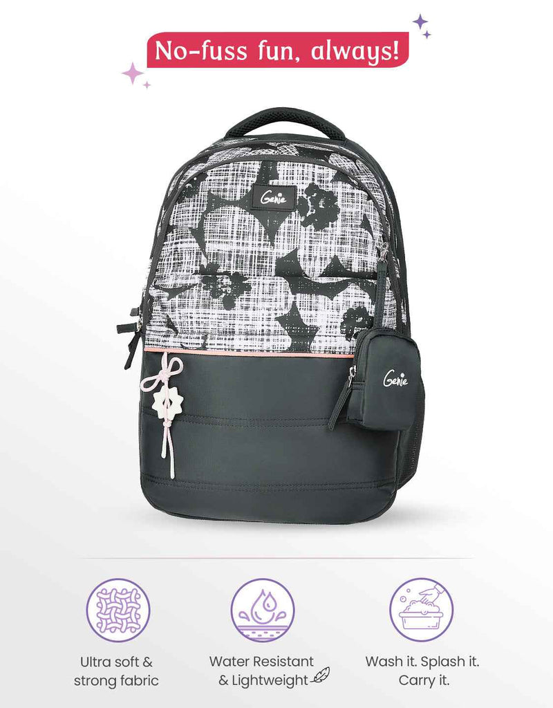 Genie Quilsy 40L Laptop Backpack With Raincover - Dark Grey
