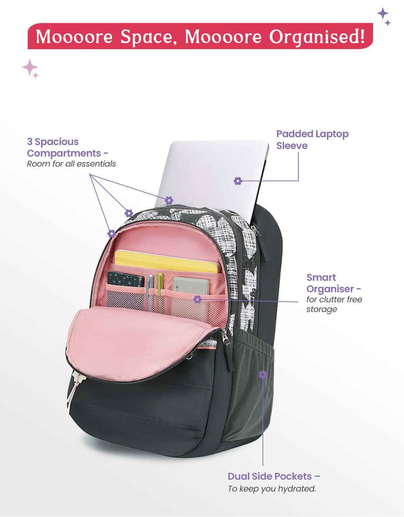 Genie Quilsy 40L Laptop Backpack With Raincover - Dark Grey