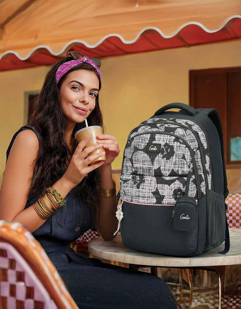 Genie Quilsy 40L Laptop Backpack With Raincover - Dark Grey