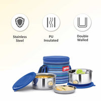 Milton Ribbon 2-Piece Stainless Steel Lunch Box — angle view