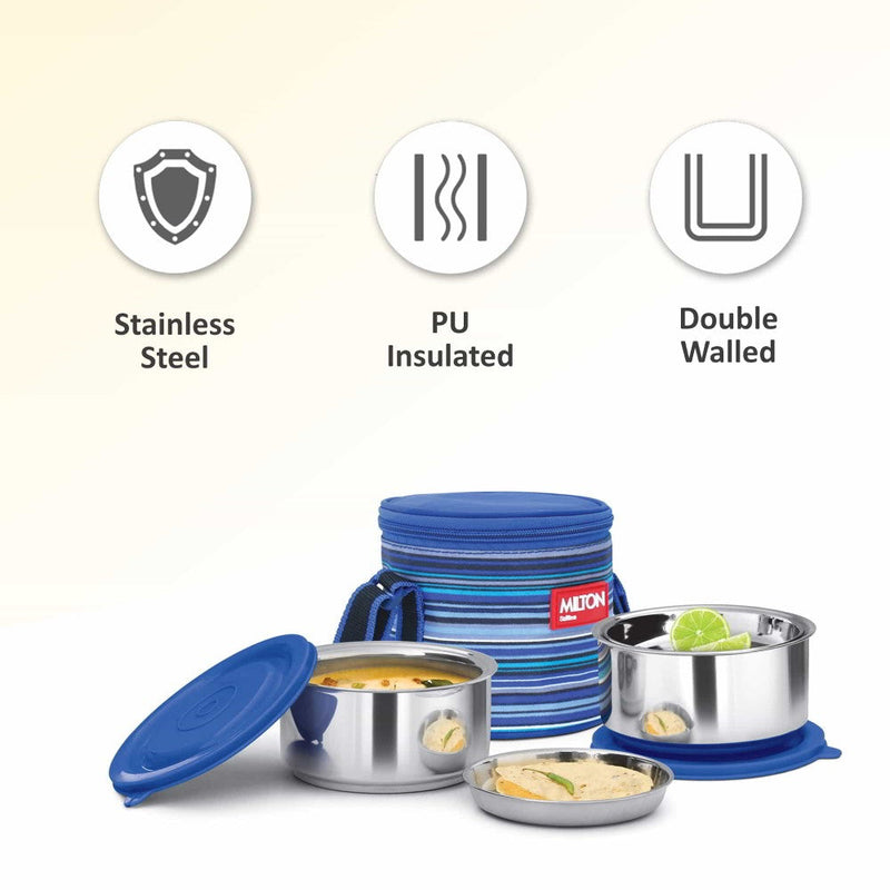 Milton Ribbon 2-Piece Stainless Steel Lunch Box — angle view