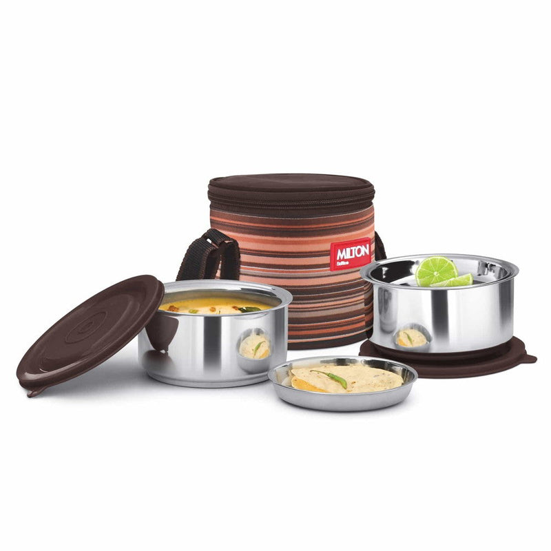 Milton Ribbon 2-Piece Stainless Steel Lunch Box — side view