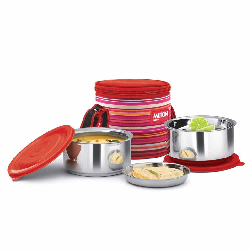 Milton Ribbon 2-Piece Stainless Steel Lunch Box — front view