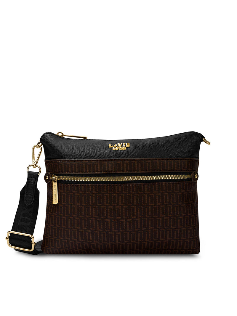 Lavie Luxe Mono Quick25 Top Zip Sling Bag in Mono Brown
