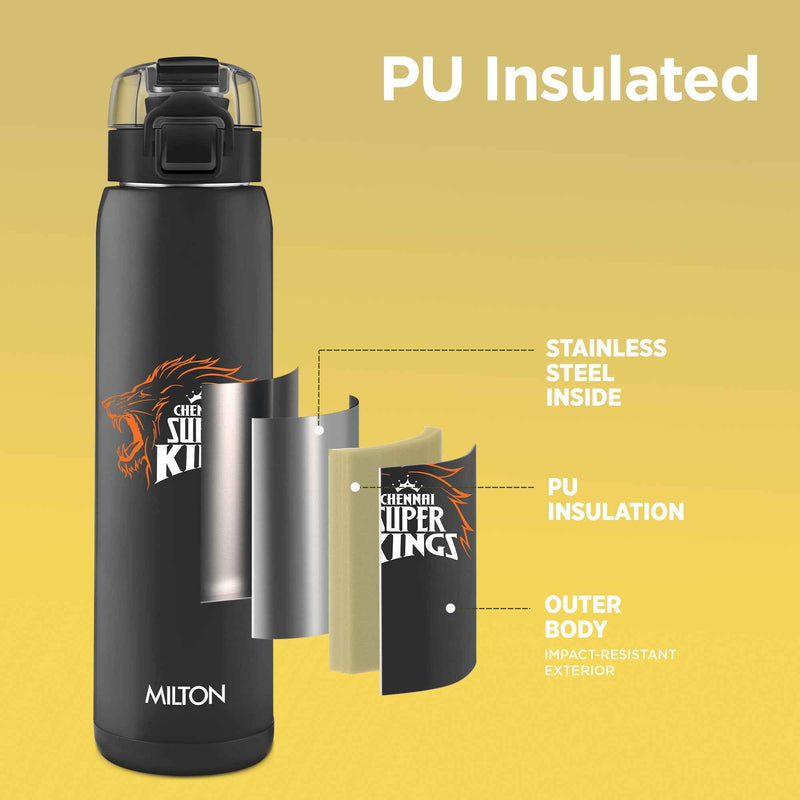 Milton Sports Steel Edge UV Printing Thermoware Bottle With Twin Lid - Chennai Super Kings (CSK) - Milton