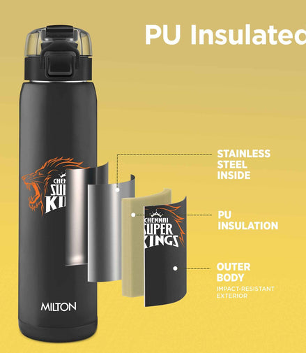 Milton Sports Steel Edge UV Printing Thermoware Bottle With Twin Lid - Chennai Super Kings (CSK) - Milton