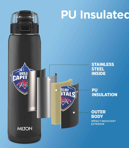 Milton Sports Steel Edge UV Printing Thermoware Bottle With Twin Lid - Delhi Capitals (DC) - Milton