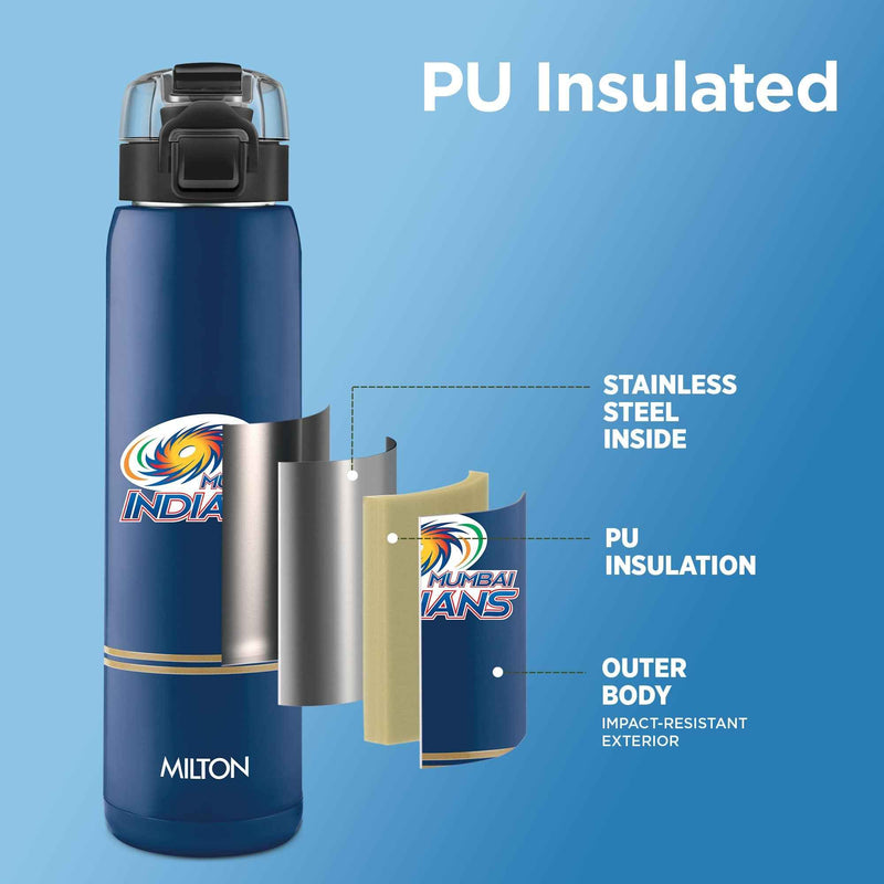 Milton Sports Steel Edge UV Printing Thermoware Bottle With Twin Lid - Mumbai Indians (MI) - Milton