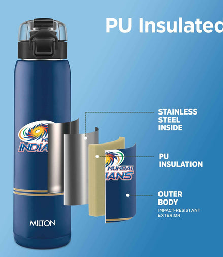 Milton Sports Steel Edge UV Printing Thermoware Bottle With Twin Lid - Mumbai Indians (MI) - Milton