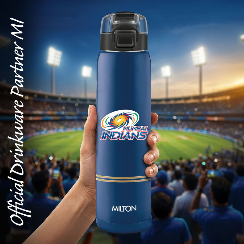 Milton Sports Steel Edge UV Printing Thermoware Bottle With Twin Lid - Mumbai Indians (MI) - Milton