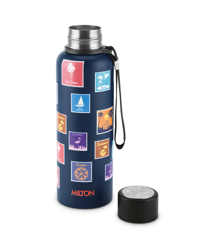 Milton Curated Stamps 3D UV Aura Thermosteel Bottle 725ml Dark Blue