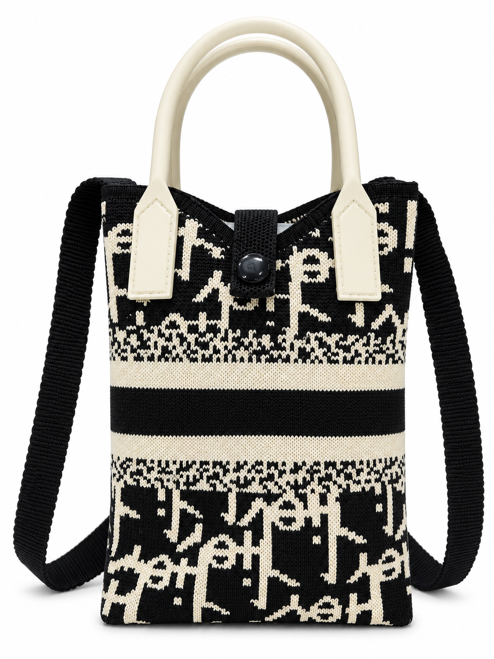 Women’s Black & Cream Knitted Shoulder Bag – Stylish Sling Bag