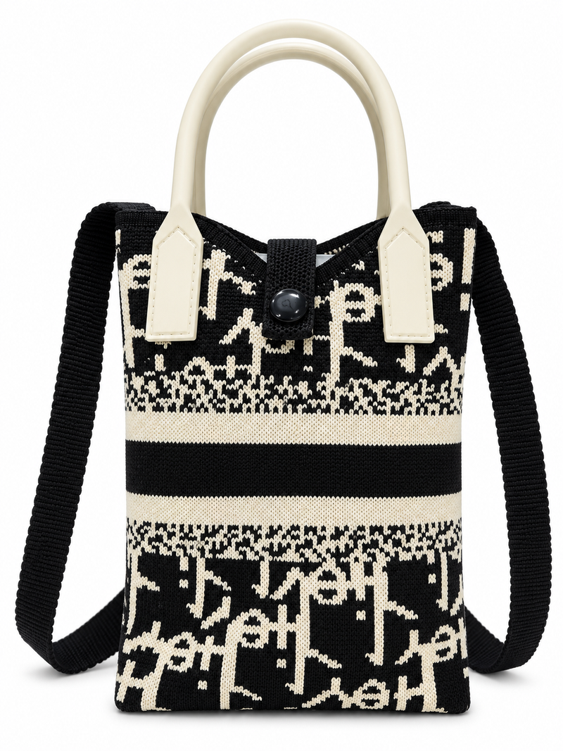 Women’s Black & Cream Knitted Shoulder Bag – Stylish Sling Bag