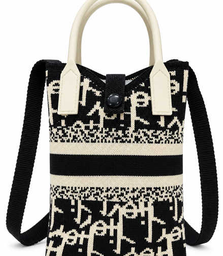 Women’s Black & Cream Knitted Shoulder Bag – Stylish Sling Bag