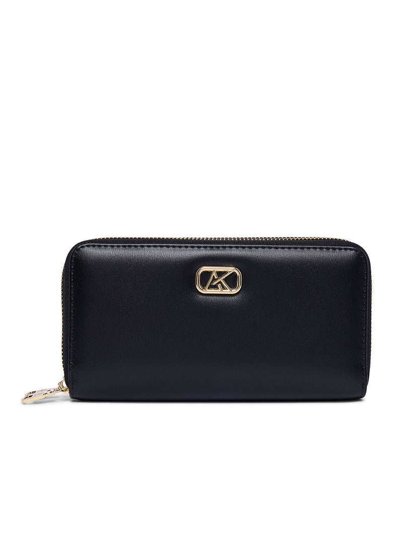 AKIKI London Wellsbury 2 Compartments Zip Around Large Wallet - Black