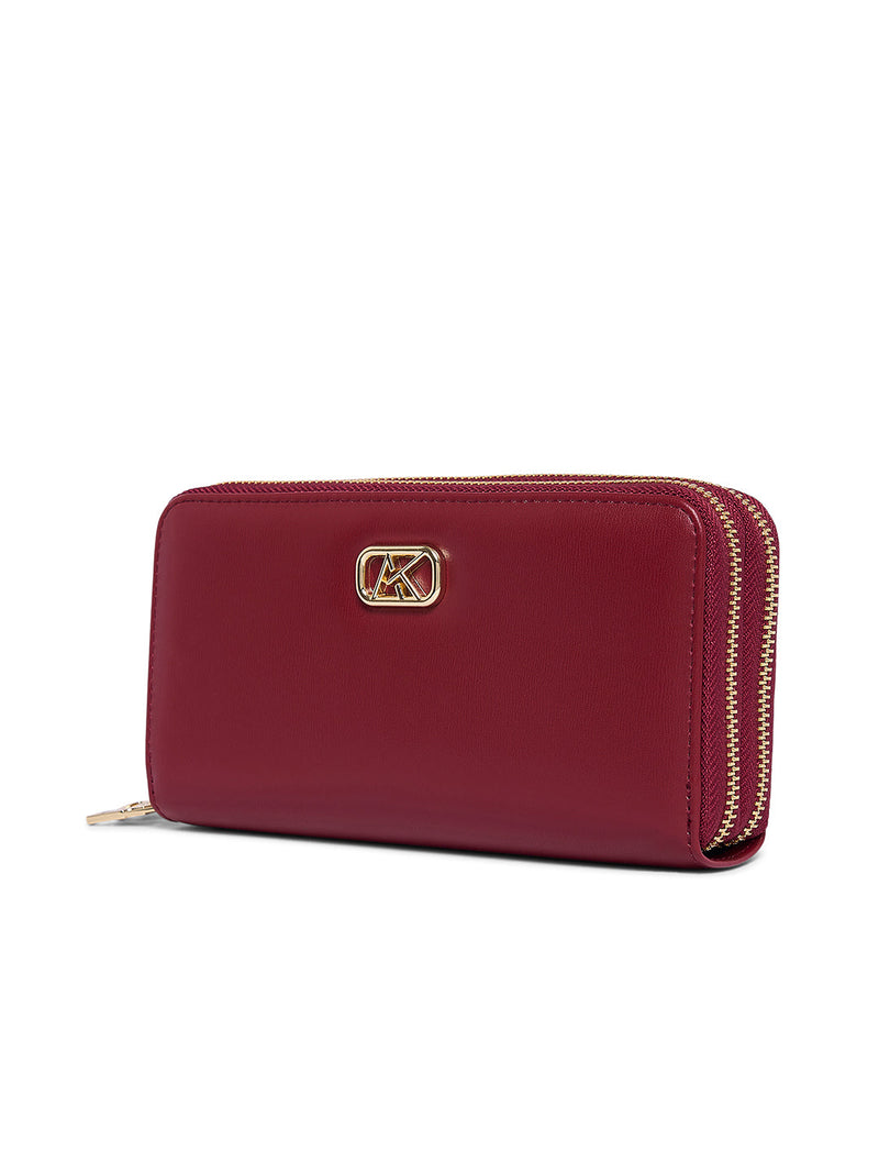 AKIKI London Wellsbury 2 Compartments Zip Around Large Wallet Red detail
