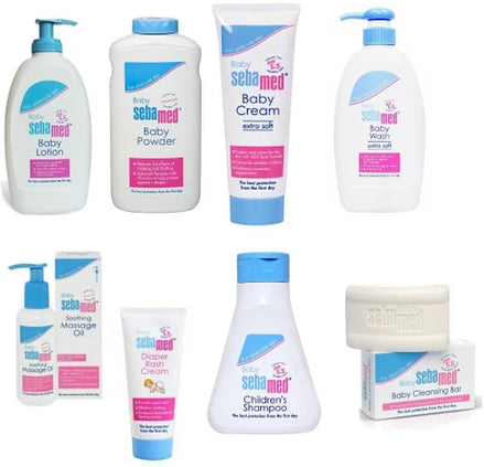 Sebamed Combo(Pack of 7): Baby Shampoo, extrasoftCream,BabyLotion, Powder, Oil,Bar, rash cream.