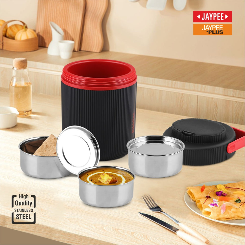 Jaypee Plus Ribbline 3 SS Containers Electric Lunch Box (500ml each)