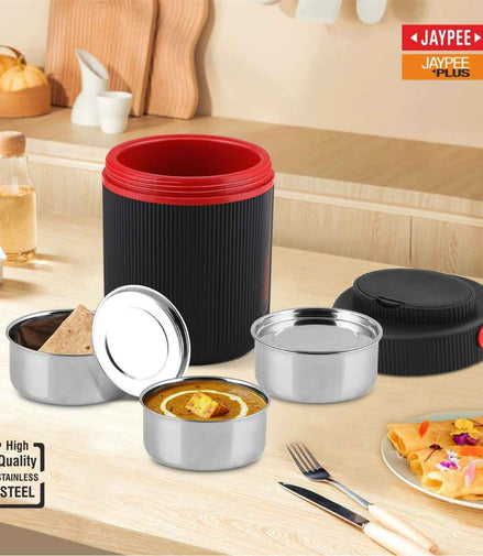 Jaypee Plus Ribbline 3 SS Containers Electric Lunch Box (500ml each)