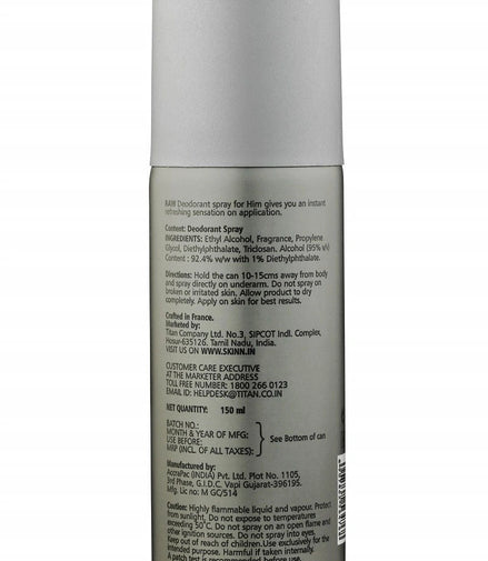 Skinn by Titan Raw Deodorant Spray — 150ml for Men