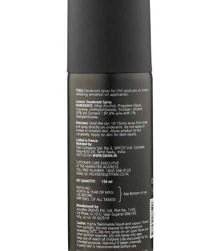 Skinn by Titan Steele Deodorant Spray — 150ml for Men