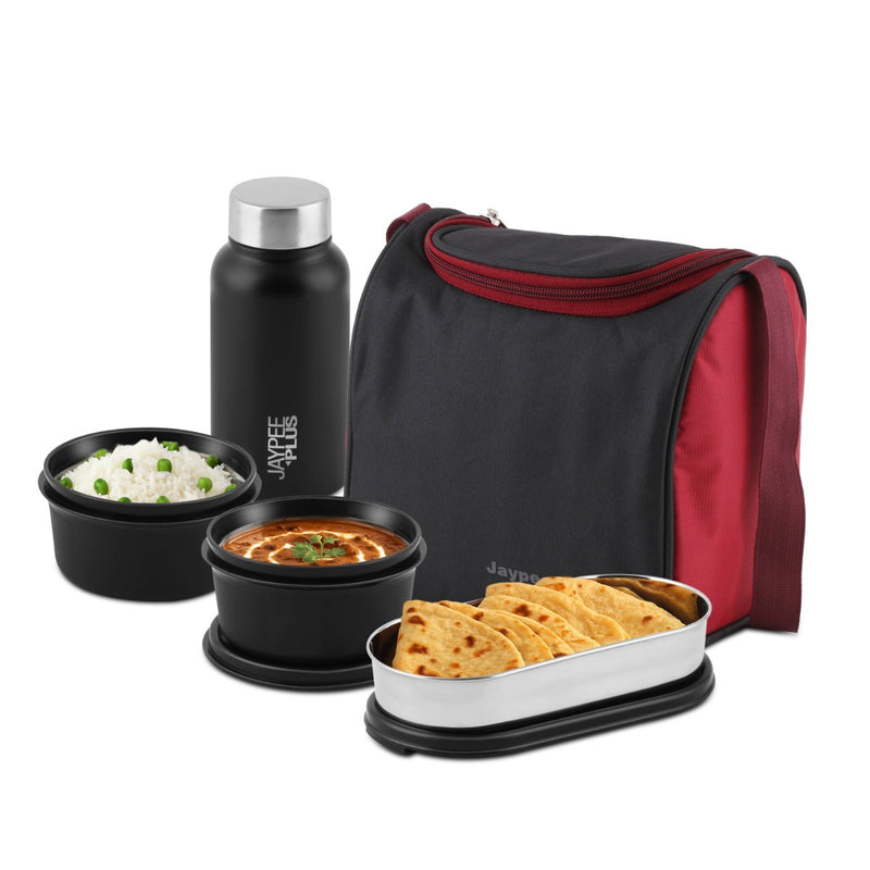 Jaypee Plus Nxt Meal All-in-One Airtight Office Lunch Box with Bottle & Insulated Bag 1780ml Black