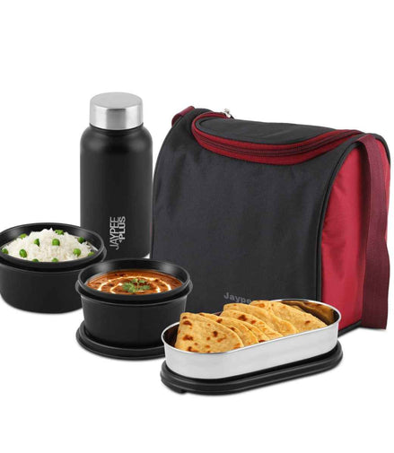 Jaypee Plus Nxt Meal All-in-One Airtight Office Lunch Box with Bottle & Insulated Bag 1780ml Black