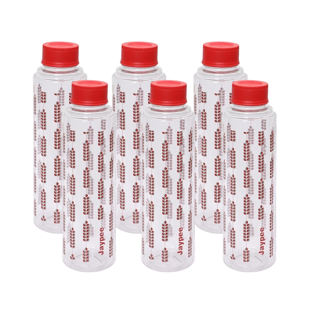 Jaypee Splash Set of 6 Leak-Proof Floral Printed Fridge Water Bottles 1000ml Red