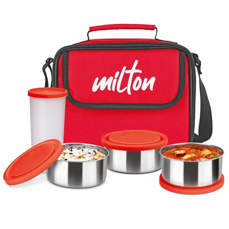 Milton Steel Combi Insulated Lunch Box — angle view