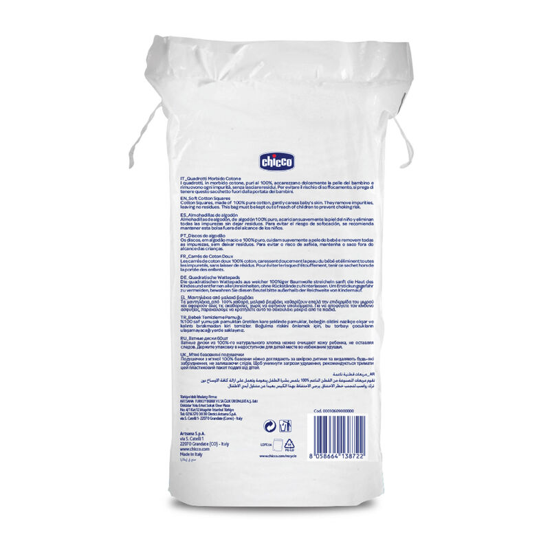 Chicco Baby Moments 100% Soft Cotton Squares (60 Pcs) for Cleaning and Baby Care