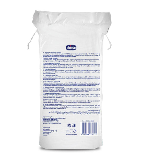 Chicco Baby Moments 100% Soft Cotton Squares (60 Pcs) for Cleaning and Baby Care
